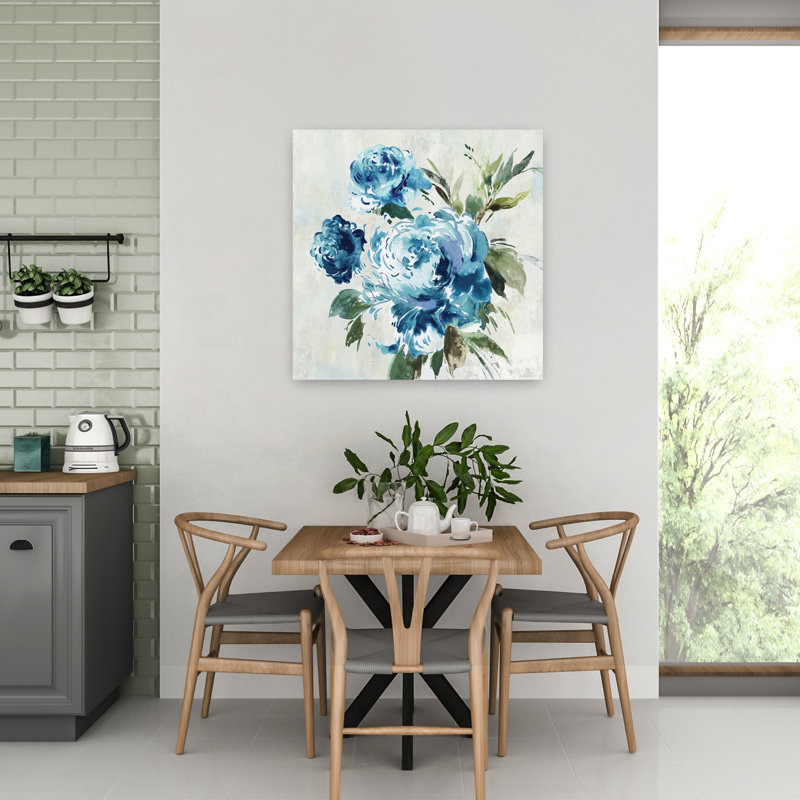 Art abstrait pivoine bleue II, H 32 po x l 32 po
