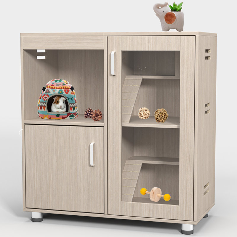 Grande cage à hamster pour 4 personnes avec espace de rangement - pour cochon d'Inde, bois de chinchilla, panneaux d'acrylique, bois à entretien facile pour les fenêtres, intérieur respirant
