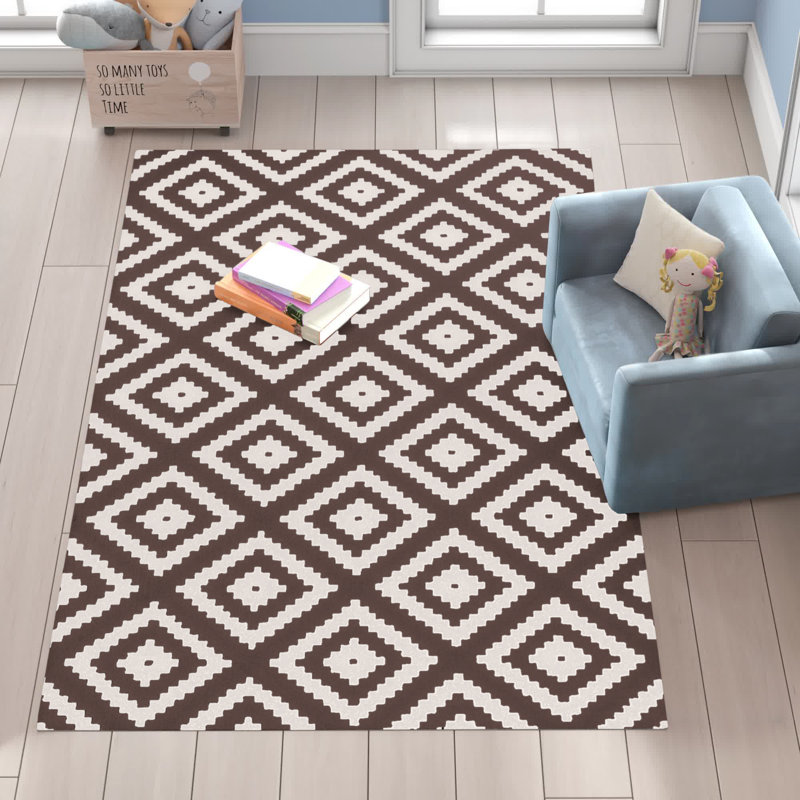 Modway Alika Abstract Diamond Trellis Area Rug, Rectangle 8' x 10', Ivory/Brown