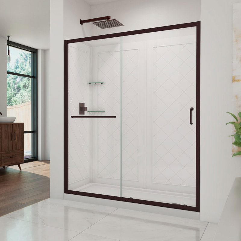 Cabine de douche rectangulaire demi-cadre avec porte-serviettes et base Infinity-Z l 60 po x P 30 po x H 76,75 po, Droite