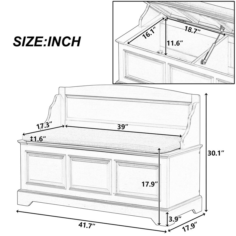 Banc à chaussures de style rétro, banc d'entrée avec deux compartiments de rangement séparés et coussin, Bleu