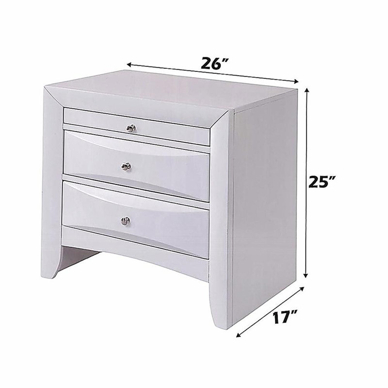 Table de chevet en bois avec 2 tiroirs et 1 plateau, blanc
