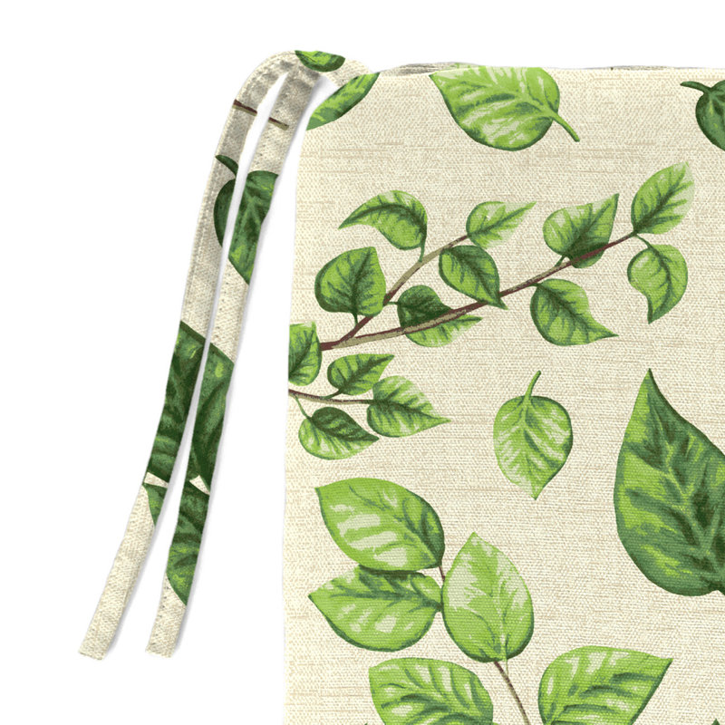 Outdoor Seat Cushion with Ties, 18.5" W x 16.5" D, White Green