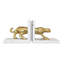 White Marble Bookends with Brass Leopard