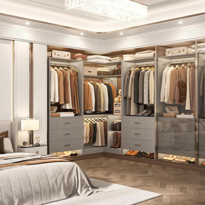 55.2'' - 80.9'' W Closet System with Wooden Drawers and Hanging Rods