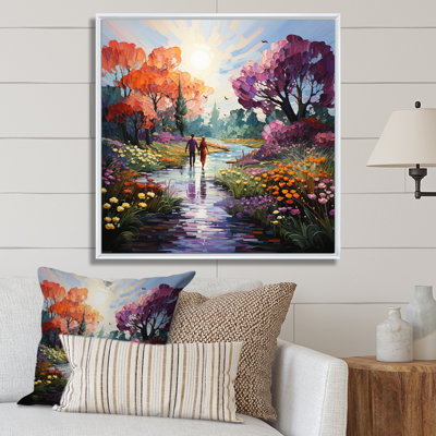 Romantic Couple In Landscape Enchanted Garden I - Romantic Landscape Canvas Art Print