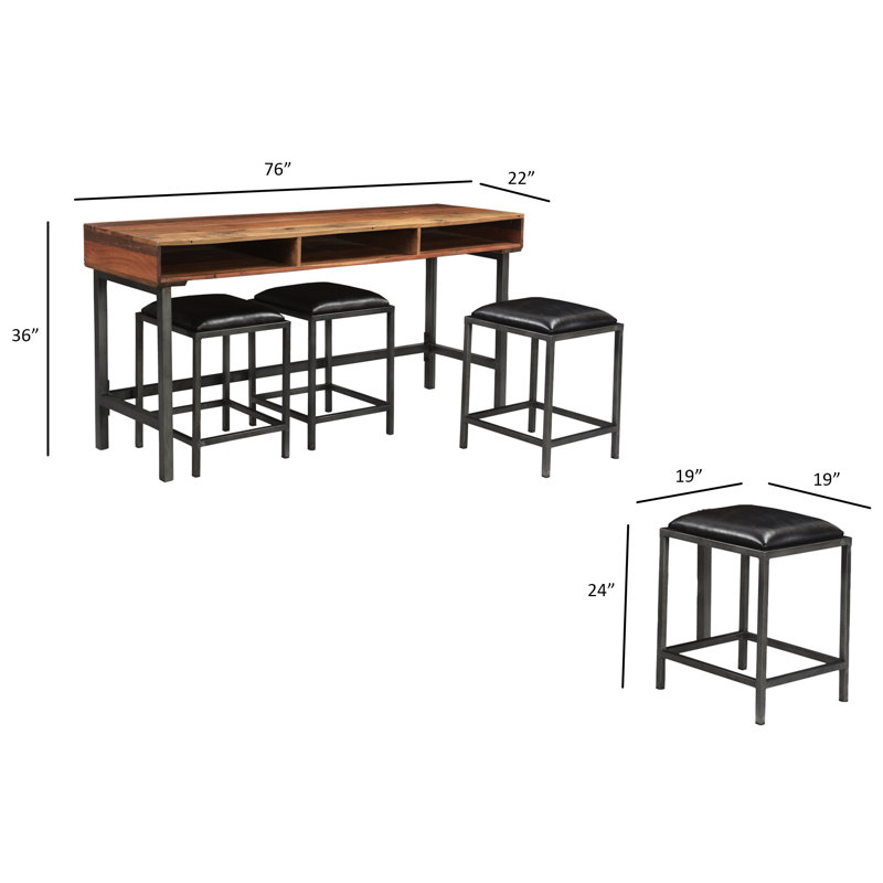 Rectangular Sofa & Console Table with 3 Stool Set, Made with Solid Wood & Leather, 76x22x36