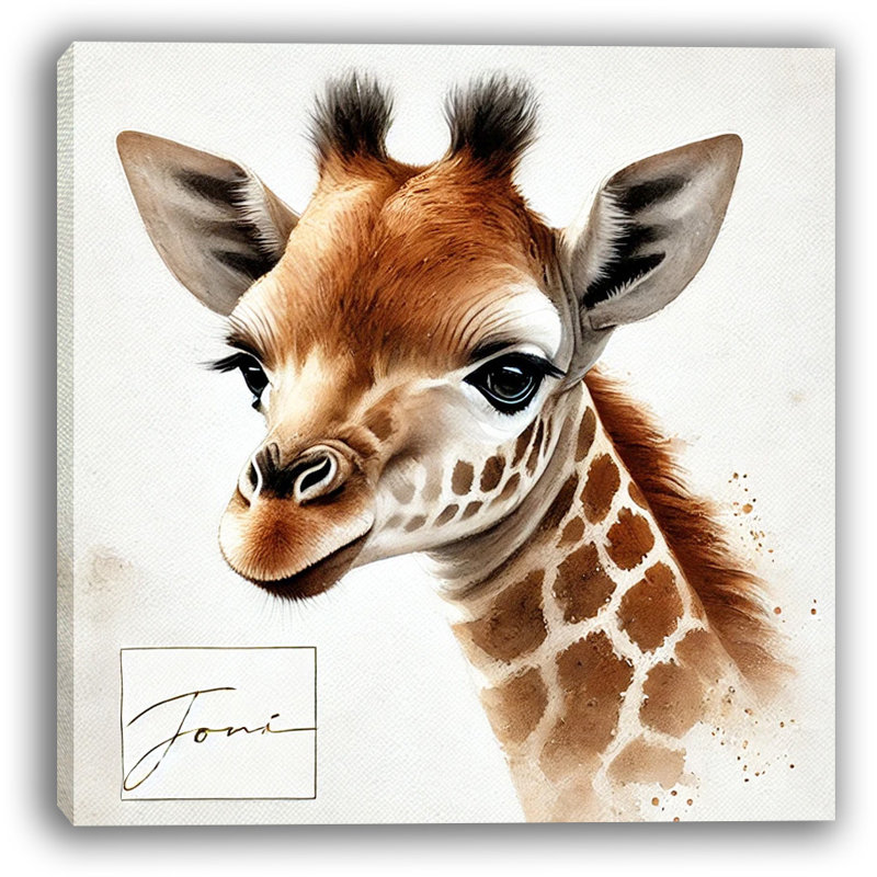 «Gentle Giraffe Calf Aquarelle», art mural sur toile, H 12 po x l 12 po