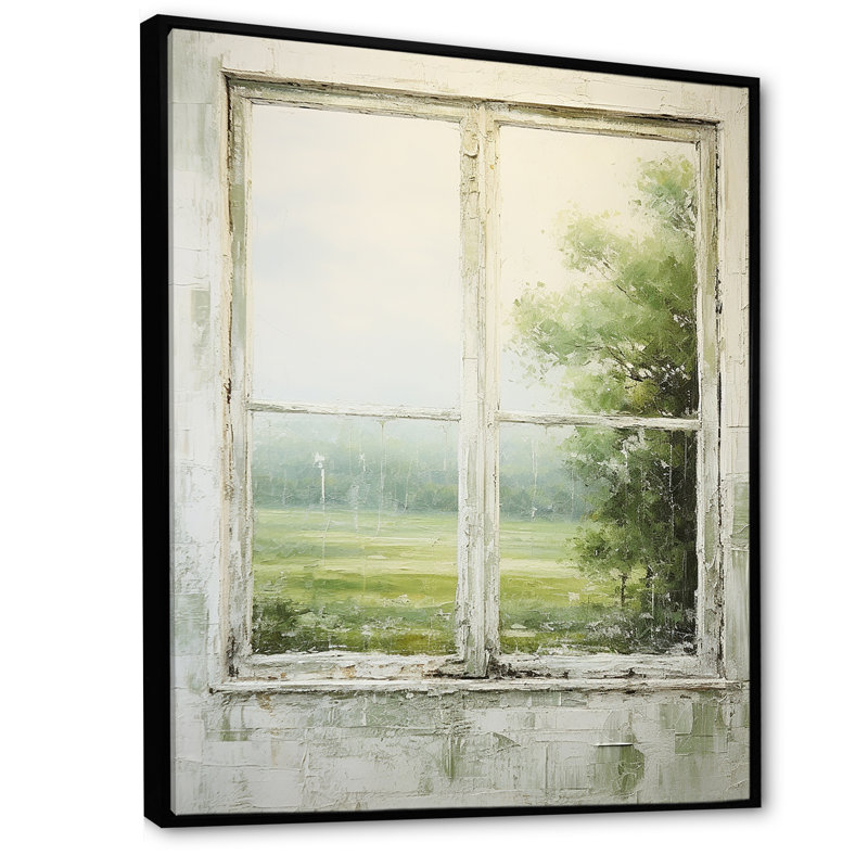 «Countryside Calm Farm Windows I - Farmhouse Windows», art mural, Cadre flottant noir, H 32 po x l 24 po x P 1 po