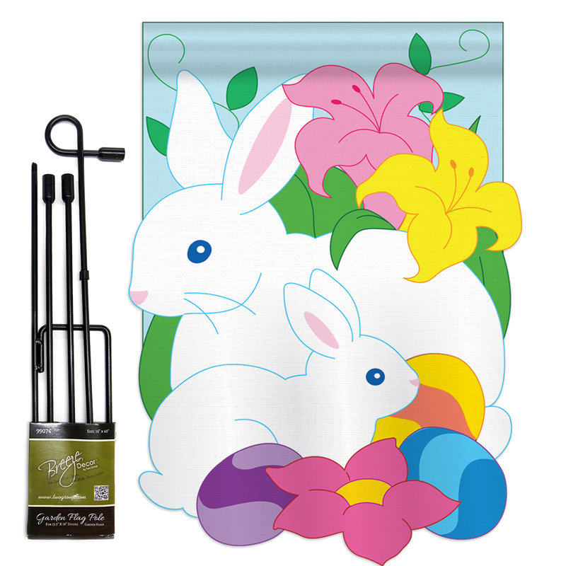 Le lapin de pâques est en polyester de 2 côtés 19 po. ensemble de drapeau