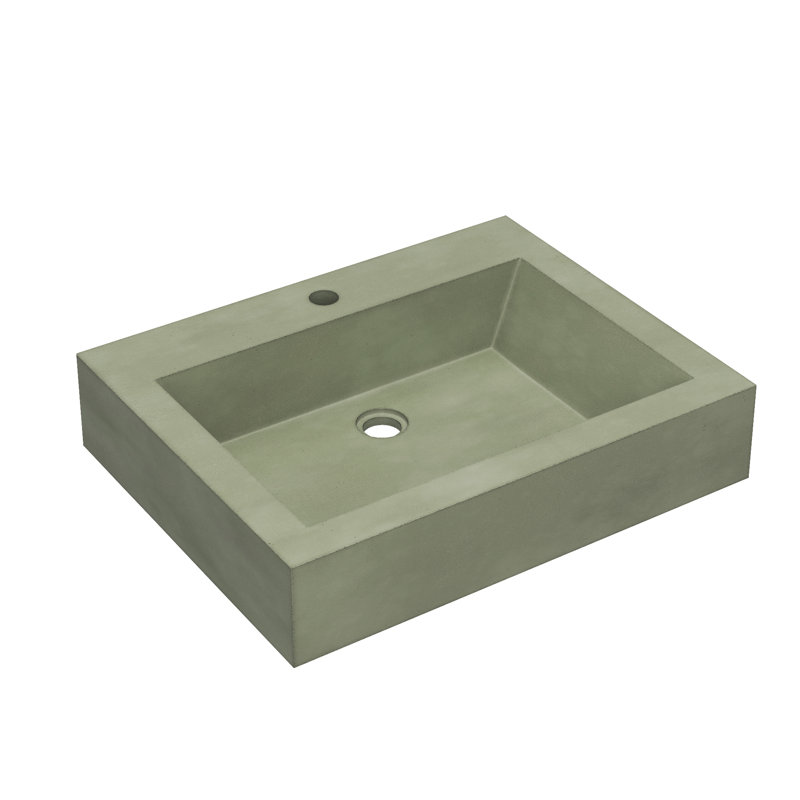 Natoma 24" Wall-Mounted Concrete Rectangular Bathroom Sink, Sage, Single-Hole Faucet