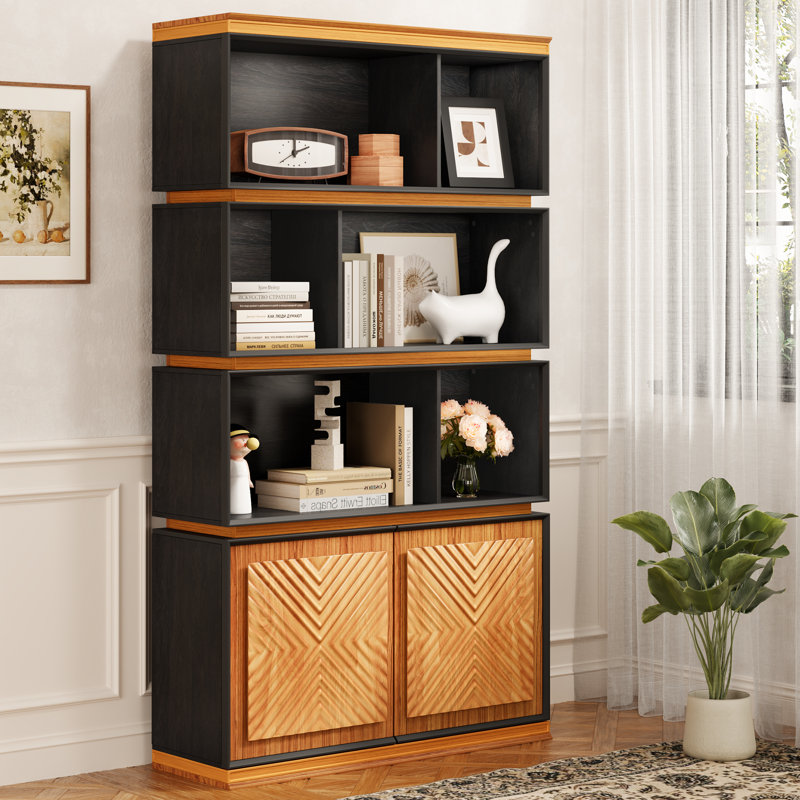 70'' Bookshelf  Bookcase With Storage Cabinet Book Shelf With Doors