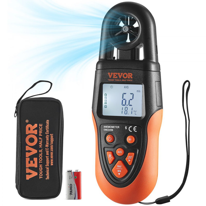 Bluetooth Handheld Anemometer, 14?-140?, Digital Wind Speed Metre Gauge with LED Backlight Screen, Measures Wind Velocity Wind Temperature Air Flow Wind Chill, for Surfing Drone Flying HVAC