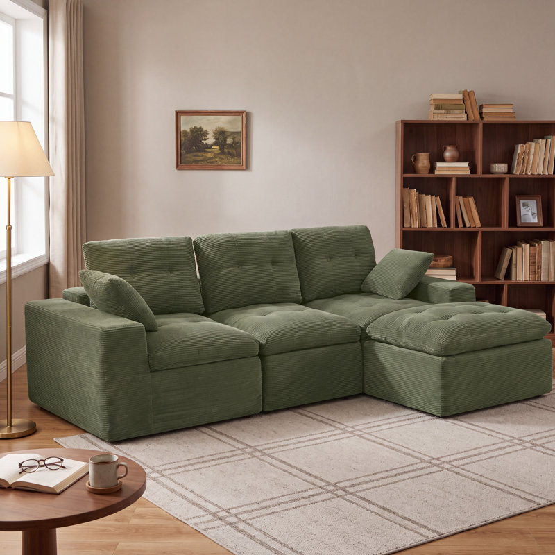 Canapé d'angle modulaire Cloud en forme de L de 103 pouces avec méridienne, assise extra profonde, revêtement en velours côtelé