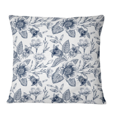 Fleurs blanches dans des tons de gris - Coussin décoratif à motif