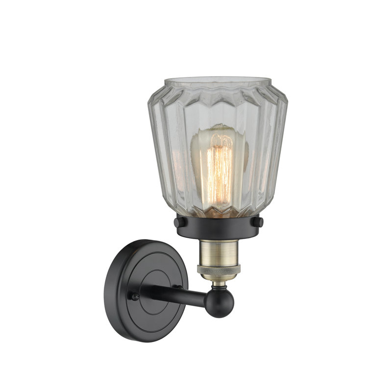 Carlinville Armed Sconce, Clear, Black Antique Brass
