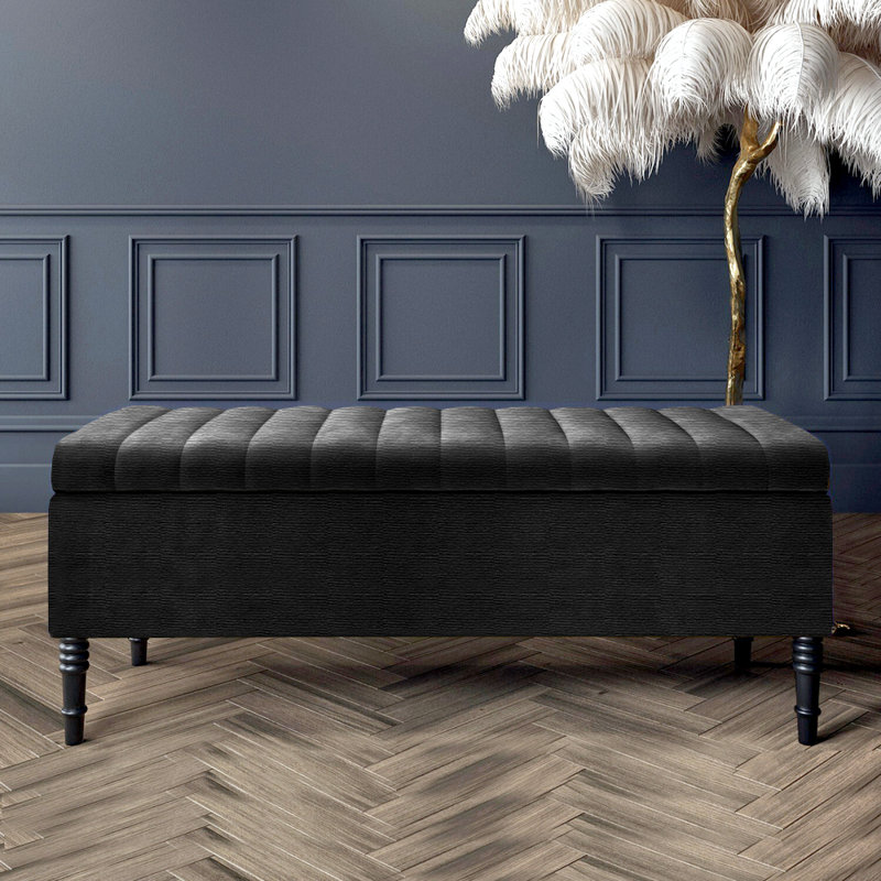 Paris Striped Ottoman Storage Bench - Upholstered Naples Shoes Bench with Black Turned Wooden Legs, 50cm H x 180cm W x 40cm D