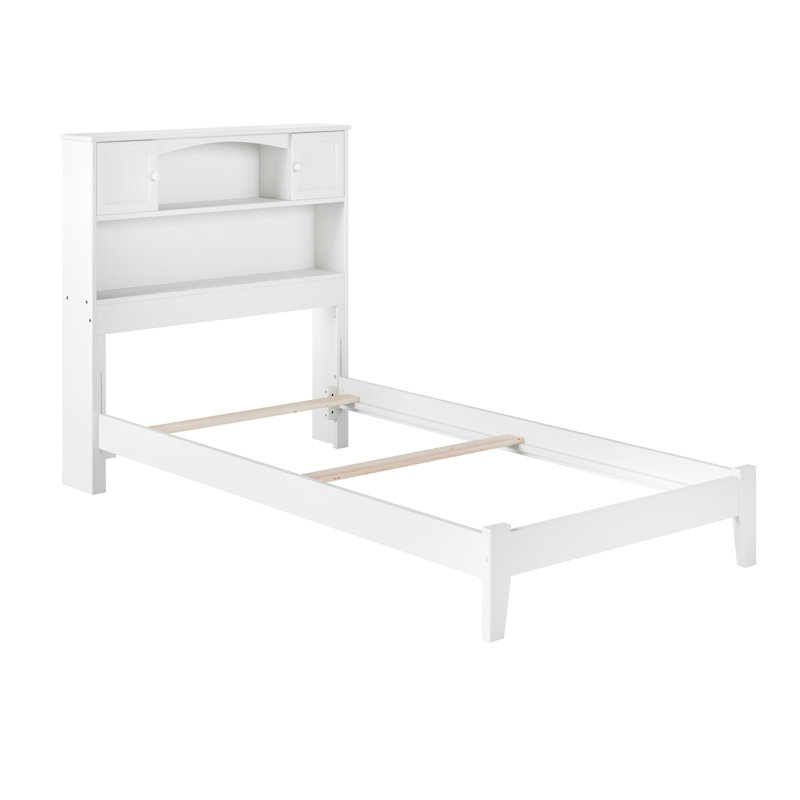 Lit avec base en bois massif Bouldin, Jumeau, Blanc