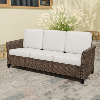Mix Brown Rattan Wicker Patio Outdoor Spacious 3-Seat Sofa with Curved Armrest by Winston Porter