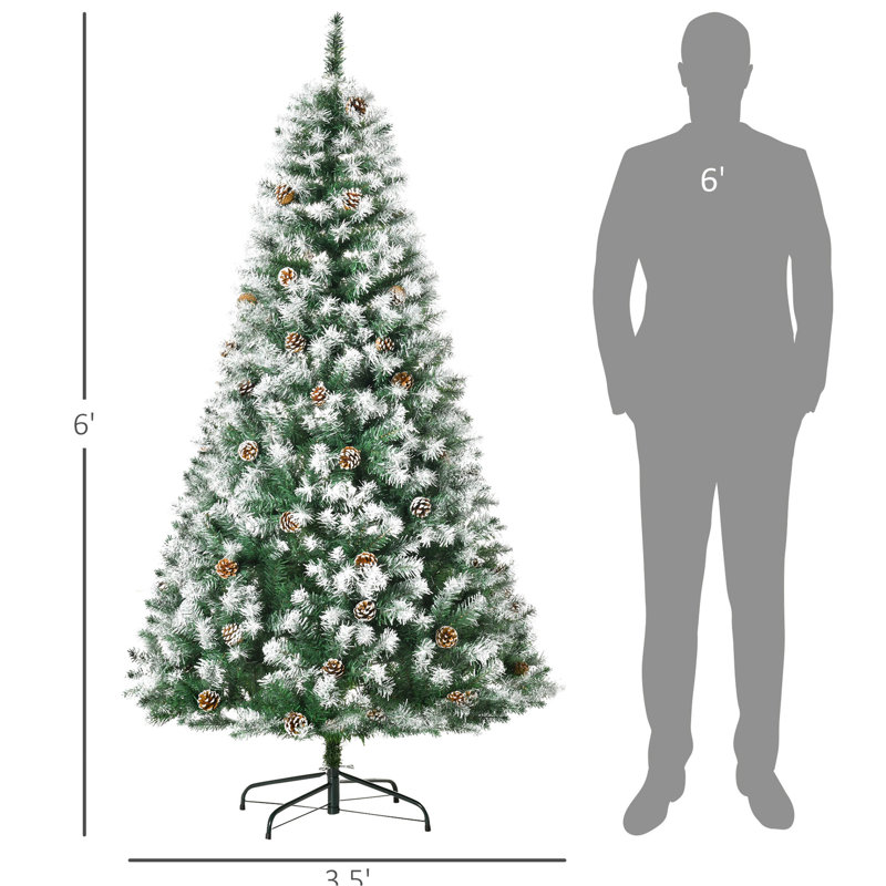 Arbre de Noël de 6 pi avec branches enneigées, 800 pointes, 61 branches de pin, base robuste et réaliste, plateforme stable