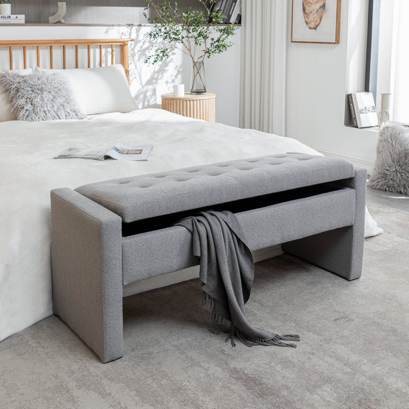 Rasner Upholstered Flip Top Storage Bench, Gray