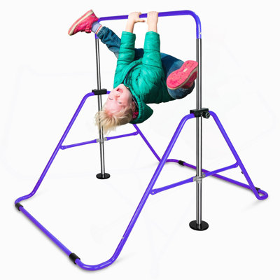 Barre de gymnastique horizontale mauve multifonctionnelle pour enfants avec anneaux d'ours