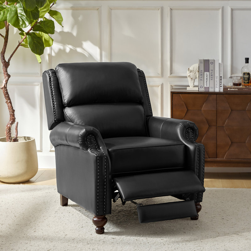 Fauteuil inclinable manuel en cuir véritable Adeesa, Cuir véritable noir
