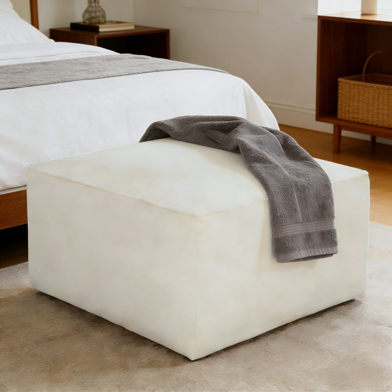 Upholstered Square Ottoman,Cream