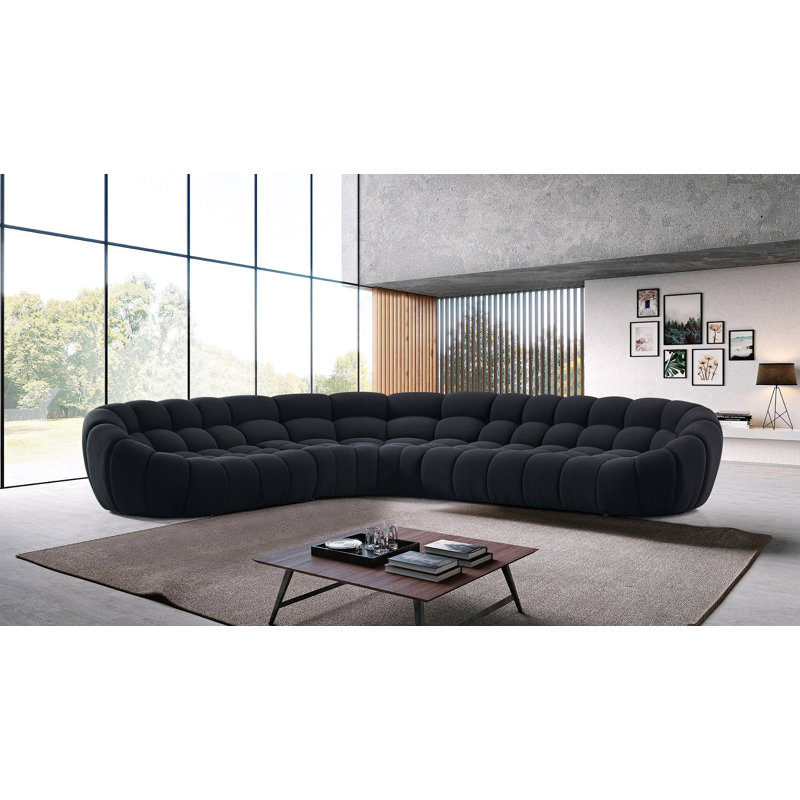 Stewartville - Fabric Sectional Sofa, Black Polyester