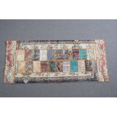 Beige Vintage Turkish Oushak Patchwork Accent Rug Ideal for Kitchen or Dorm Room Decor