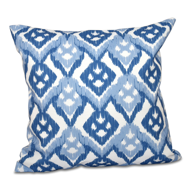 Happy Hippy Ikat Outdoor Reversible Throw Pillow, 16" H x 16" W, Light Blue