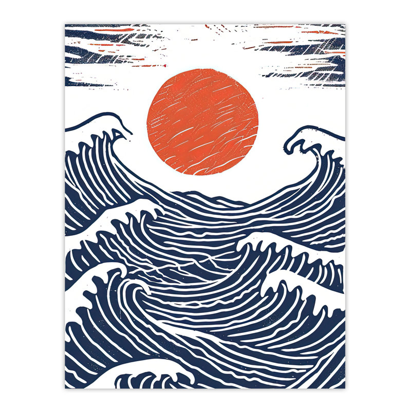 Wall Art Print Sun with Sea Waves Seascape Painting Poster