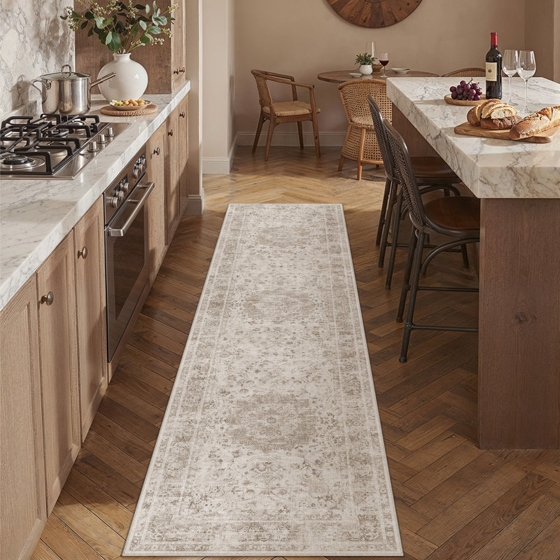Tapis oriental vintage lavable à la machine avec envers antidérapant, Tapis de couloir 2 pi x 8 pi
