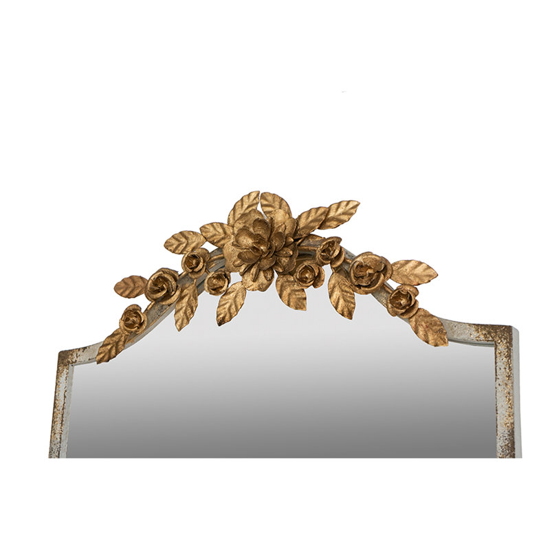 Captivating Rectangular Mirror With Distressed Frame And Graceful Gold Floral Accent Spectacular Rim Elaborate Crown