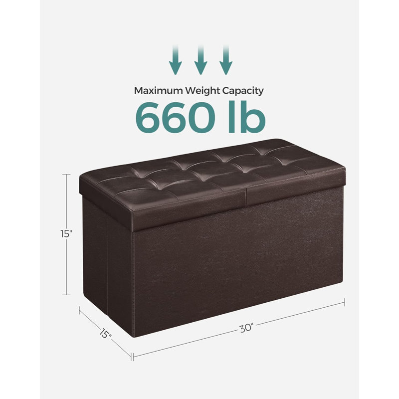 30 Inches Folding Storage Ottoman Bench With Flipping Lid, Storage Chest Footstool, Faux Leather, Brown