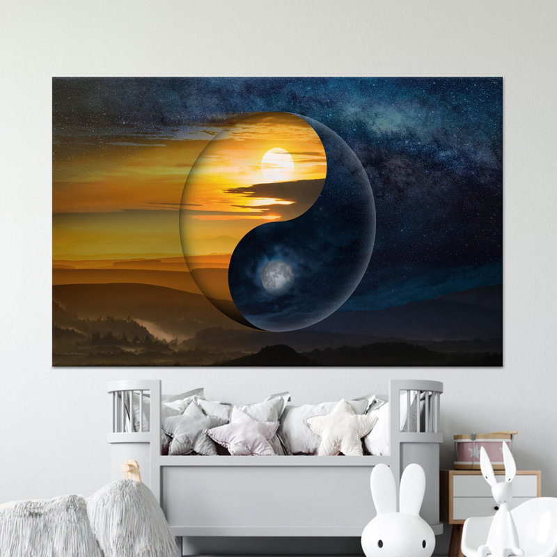 Art mural sur toile Yin Yang: soleil et lune, décoration murale, 1P, H: 47,3 po x l: 82,7 po