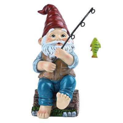  Resin Outdoor Statues for Garden Decor, Garden Gnome with Fishing Pole Funny Decorations for Outside, Yard Gnome Decor for Patio Lawn Ornaments, Ideal Gift for Women and Man, 8"
