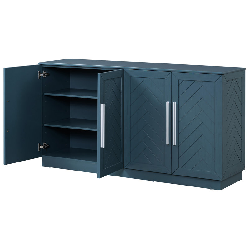 Buffet avec 4 portes - Armoire pour solution de rangement à domicile, Bleu antique, H 32,9 po x l 60,29 po x P 16,11 po