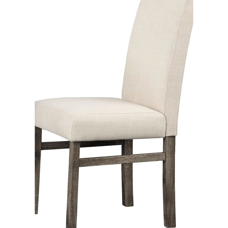 De 2 chaises de salle à manger rembourrées rectangulaires en mélange de lin beige avec dossier solide pour la maison, Chêne