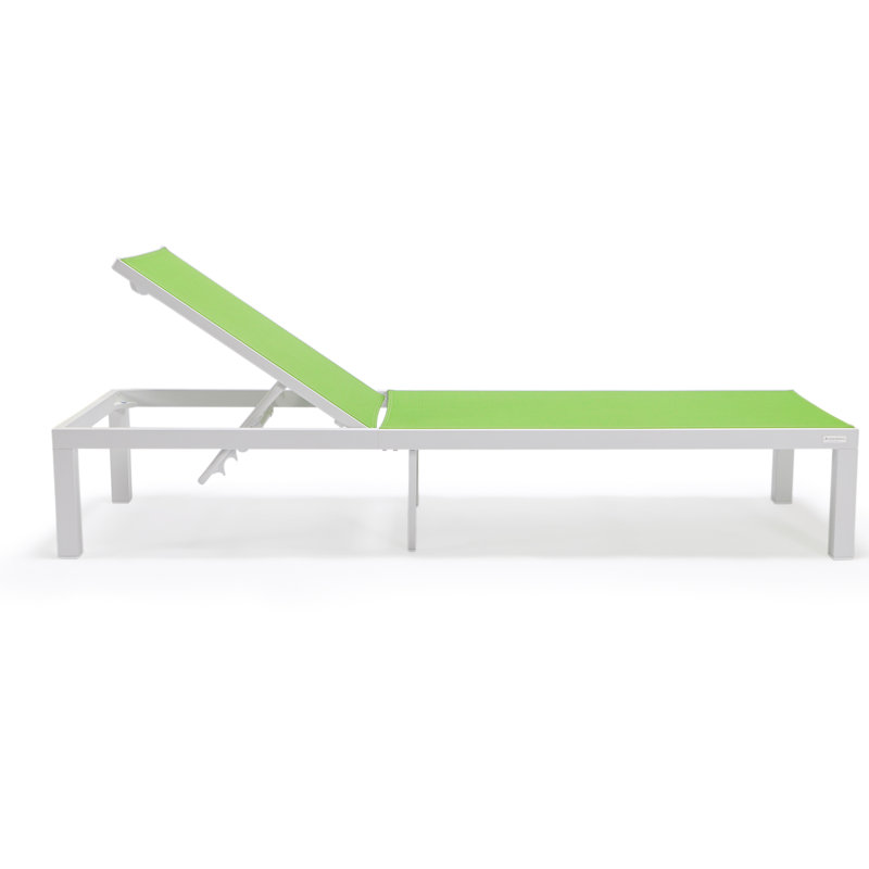 Outdoor Rust-Resistant Metal Chaise Lounge Set with Table, Green, White