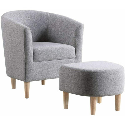 Upholstered 27" Wide Barrel Chair with Ottoman