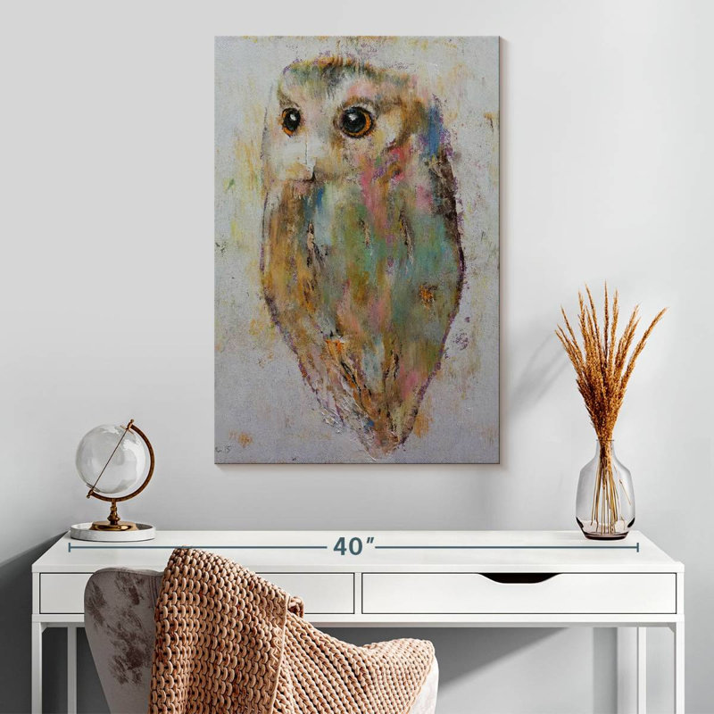 Hibou Brampt pastel abstrait, H 30 po x l 20 po