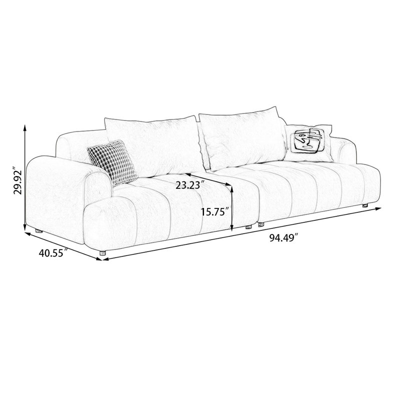Coussin modulaire 100% polyester, 3, H 29,92 po x l 94,49 po x P 40,55 po, Blanc