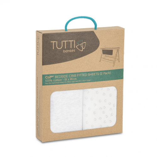Tutti Bambini CoZee Bedside Crib Fitted Sheets, Grey/Cloud