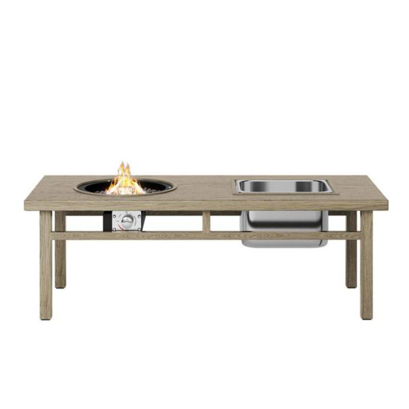 Table de foyer d'extérieur au propane beige en aluminium 47 po 3-en-1 50 000 BTU avec seau à glace 47 po