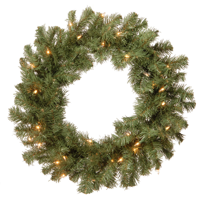 Fir Wreath with Clear Lights, 24" H x 24" W x 24" D