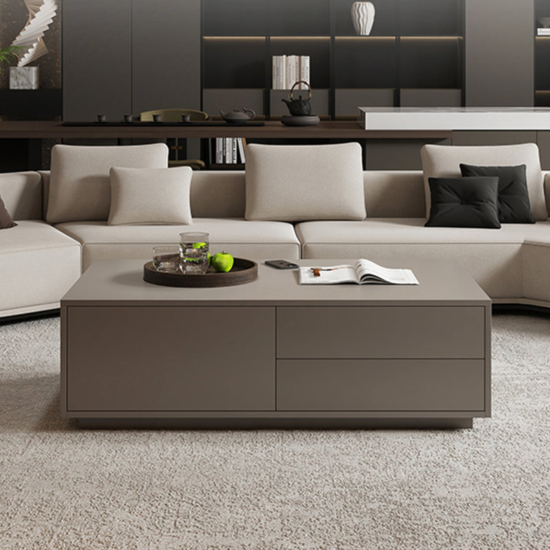 Modern simple rectangular storage coffee table, 14.6" H x 51.2" L x 24.4"  W, Khaki