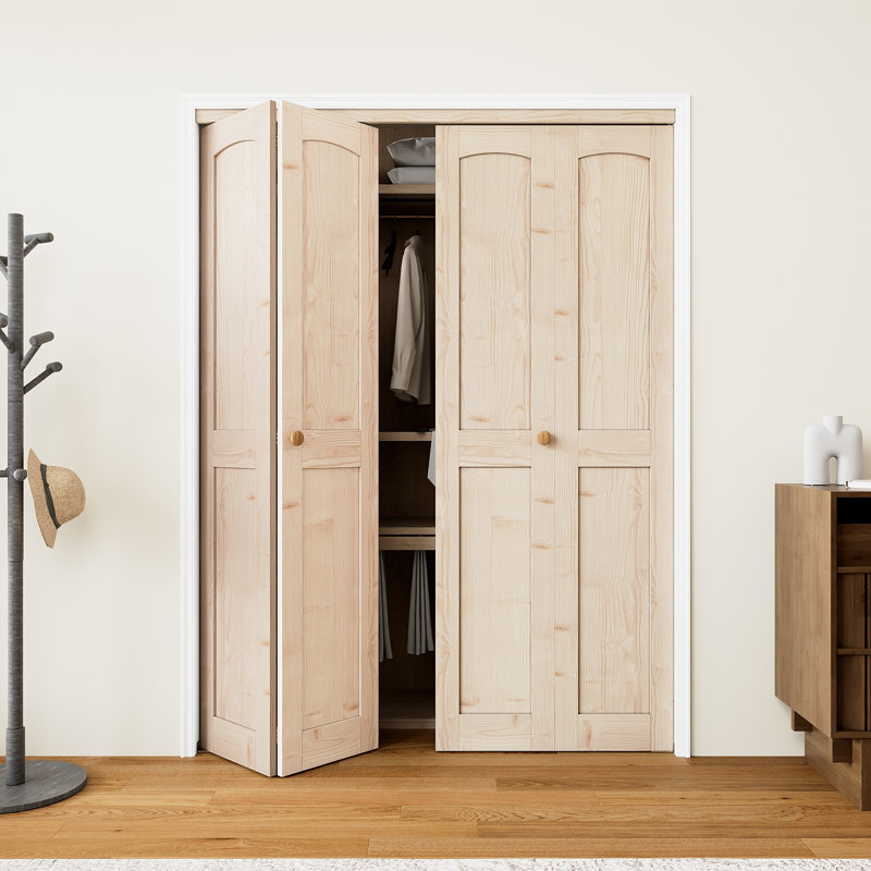 Double porte pliante 48 po x 80 po en pin massif non apprêté avec trousse de quincaillerie d'installation, 48 po x 80 po