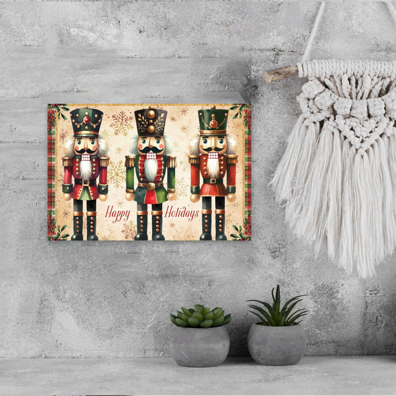 Happy Holidays Nutcrackers by Nicole DeCamp - Wrapped Canvas Print, 30.48cm H x 45.72cm W