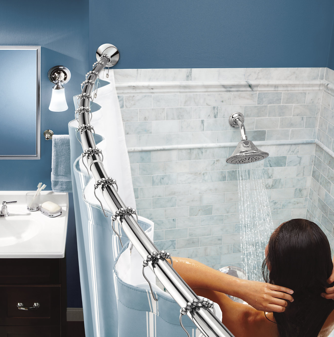 Moen 5Foot Adjustable Tension Single Curved Shower Curtain Rod